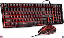 Rii RK108 Gaming Keyboard  Mouse Combo - Mechanical Feel, 3-LED Backlighting