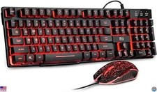 Rii RK108 Gaming Keyboard & Mouse Combo - Mechanical Feel, 3-LED Backlighting