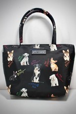 BETSEY JOHNSON Black Polyester Dog Print Tote Bag Hand Bag