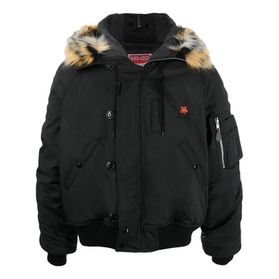 KENZO Jacket Mens Hoodie Boke Flower Coat Short Parka Faux Tiger Fur Size L