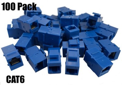100 Pack CAT6 Coupler Keystone RJ45 Female to Female Gigabit Ethernet Jack Blue
