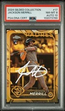 2024 Topps Gilded Collection Signed Jackson Merrill Gold /99 Auto Card PSA 8/10
