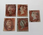 GB QV 1d red imperfs used x 5