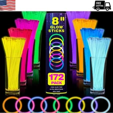 YixangDD 172 PCS Ultra Bright Glow Sticks, 8 Inch Glow Sticks Bulk Party Pack