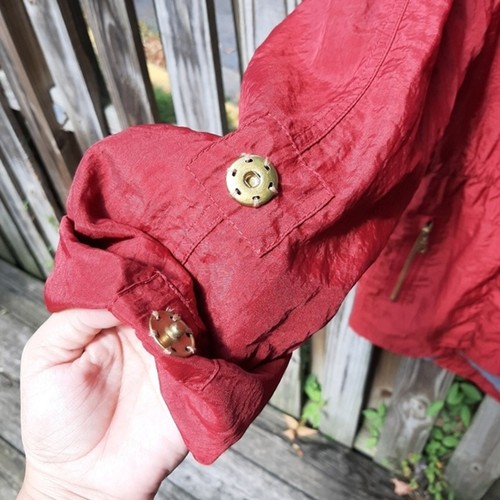 G.E.T. Giacca rossa cinch vita con cappuccio trench leggero impermeabile taglia S - Foto 5 di 16