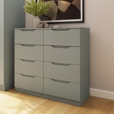Sage Green 8 Drawer Chest of Drawers Modern Central Runners Recessed Handles
