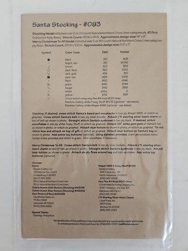 Lizzie☆Kate SANTA STOCKING Counted Cross Stitch Pattern #093 - Picture 4 of 4