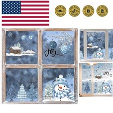 65 PCS Christmas Window Cling Sticker, Blue Xmas Ball Ornaments Trees Snowman...