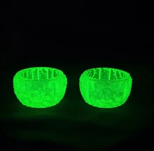 Vintage Set Of Two Uranium Rose Pattern Salt Cellars