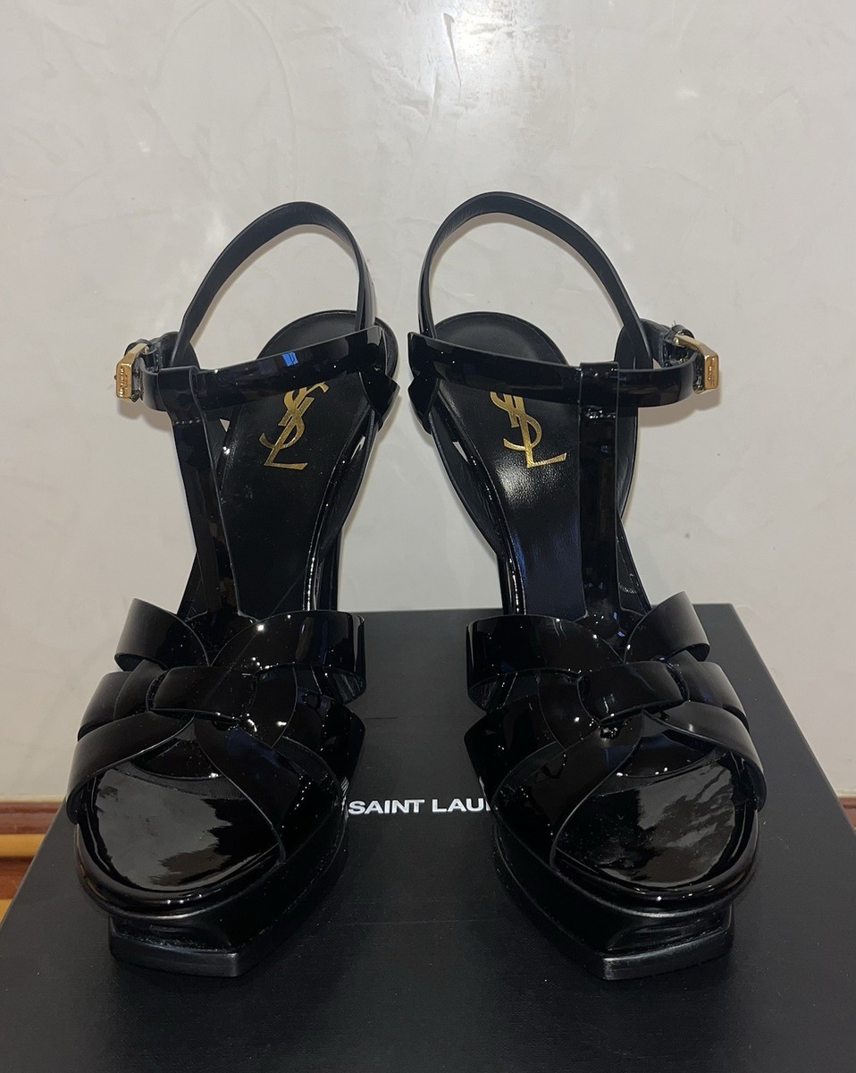 Saint Laurent Tribute Platform Sandals Patent Leather Black EU38