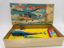 Vintage 60's  Japan Tin Litho Pull String Flying Helicopter MIB Nomura Masudaya