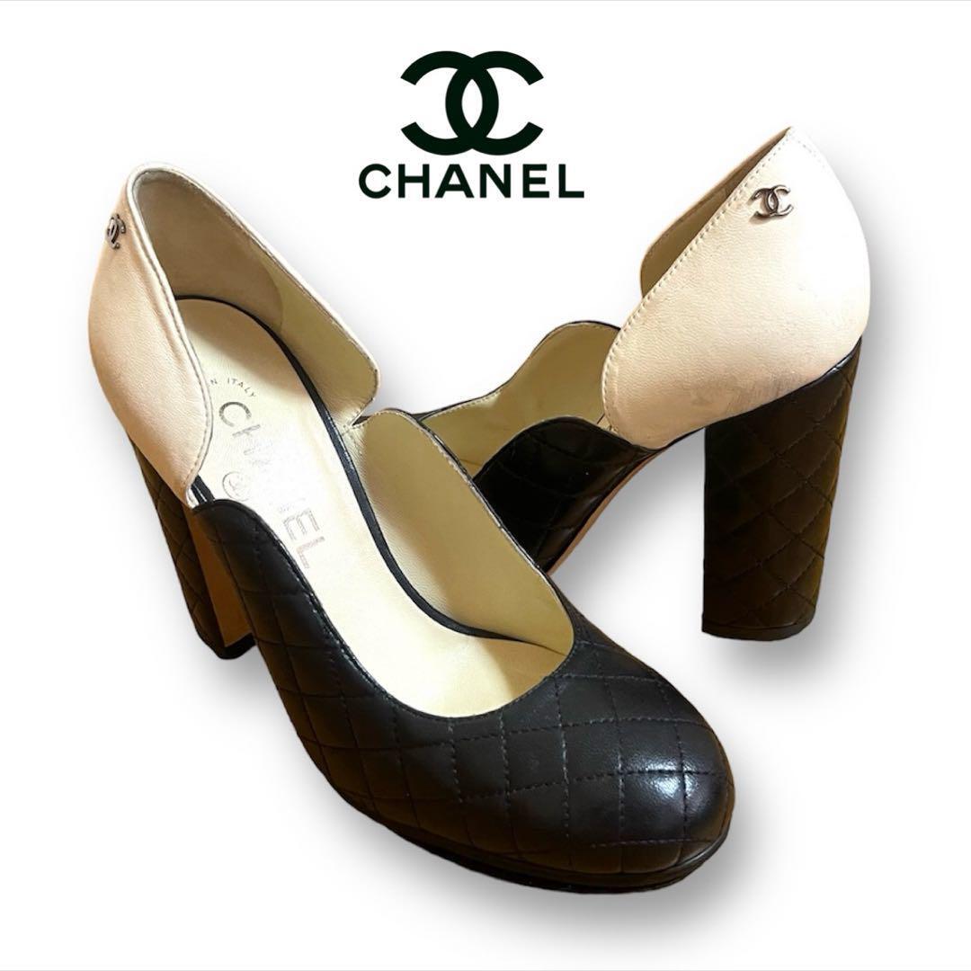 Chanel Pumps Heels Matelasse Patent Leather Black White Size 37 US About7 Women