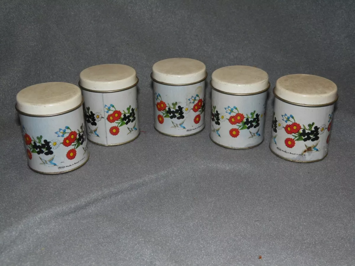 Meister Metal Spice Tins Set 5 Floral Bluebird Small Canisters Brazil Set of 5