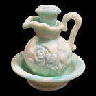 Vtg Avon Jadeite Green Milk Glass Pitcher Inc Stopper Bowl 5 in Tall Empty