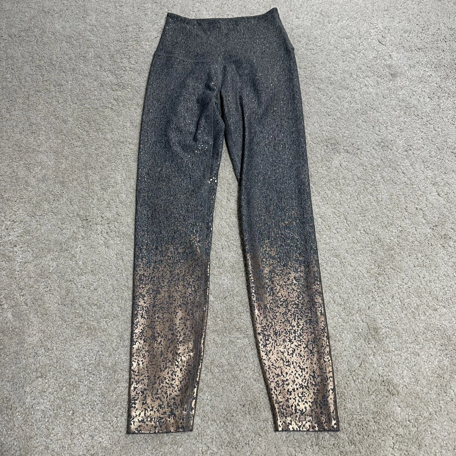 beyond-yoga shiny gold ombré high waisted stretch skinny leggings