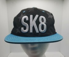 SK8 Hat Youth Blue/Black/Stars Snapback Adjustable Skater Flatbill Baseball Cap