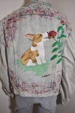 Vtg Lee Riders Oversize Denim Jacket Acid Wash + Dog Rose Rhinestone Womens M