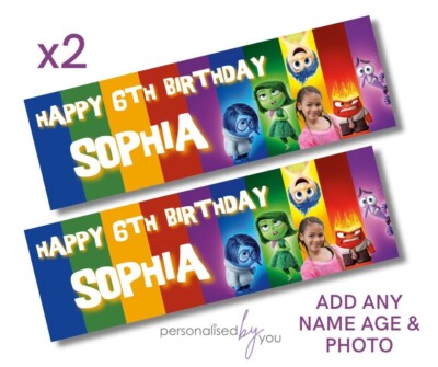 2x personalisierte INSIDE OUT Motiv FOTO Geburtstag Banner GROSSES Poster JEDER NAME ALTER