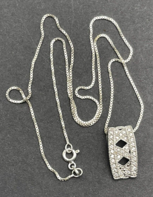 Cubic Zirconia Pave Pendant Necklace 925 Silver 18'' Box Chain