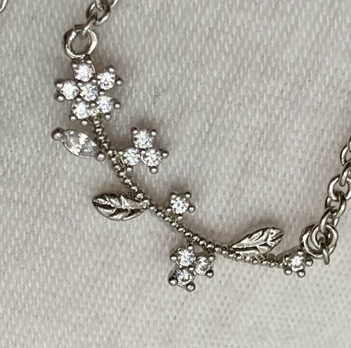 Kennth Jay Lane Necklace CZ Sideways Flower Pendant Necklace Silver Tone 16” KJL - Picture 18 of 24