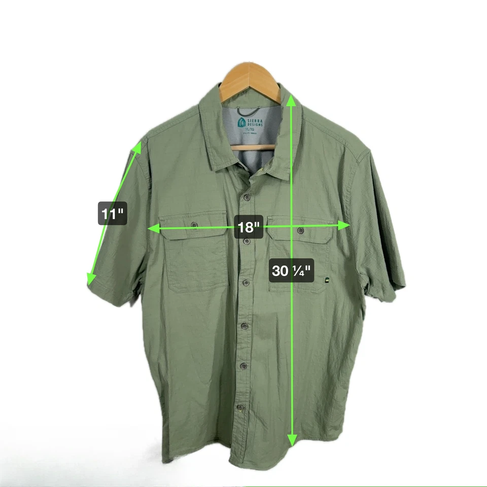 Sierra Designs Shirts Men's XL Olive Green Cotton Stretch Short Sleeve Button Up - Image 2 of 4