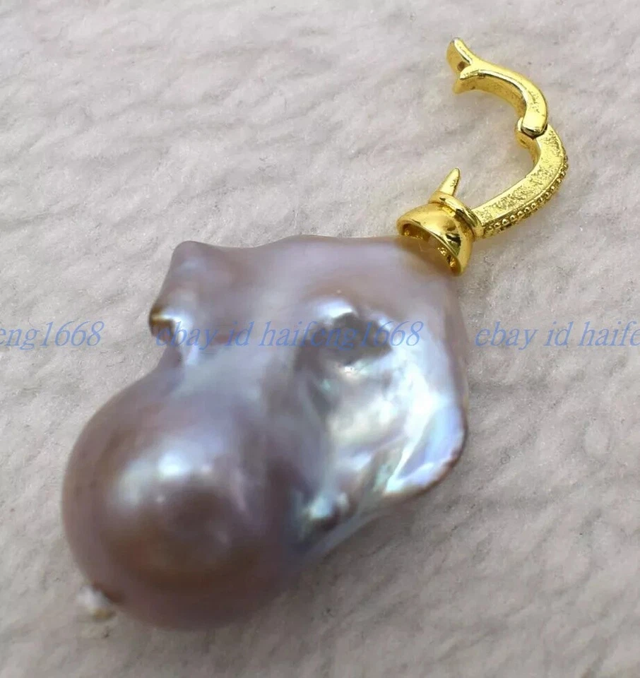 Riesige 15x20mm Lila Süßwasser Barock Perle Halskette Anhänger - Bild 2 von 4