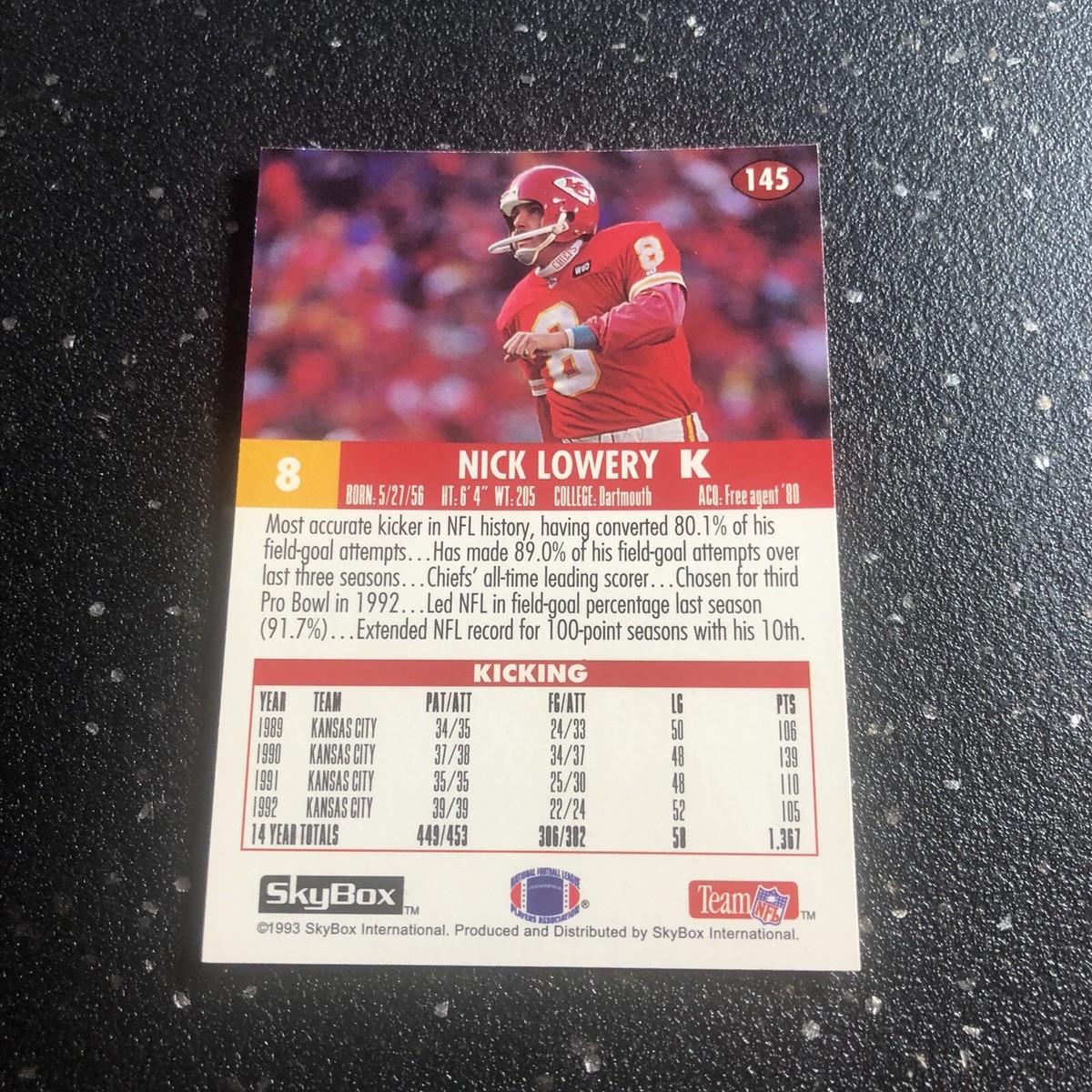 Nick Lowery 1993 Skybox Football #145 NFL Kansas City Chiefs Nick Lowery 1993 Skybox Football #145 NFL Kansas City Chiefs