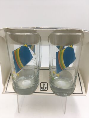 Vintage Anchor Hocking Tumbler Beverage Drinking Glasses Kite Pattern NIB