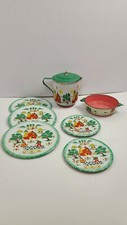 Vintage Tin Childs Assorted 8 Tea Set Pieces Dutch Farmers Green