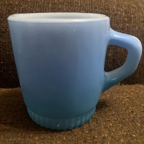 Fire King Anchor Hocking Blue Mug Ombré  D Handle Coffee Tea Glass Cup Stackable