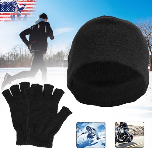 Guantes térmicos unisex sin dedos gorro polar sombrero kit cálido ciclismo al aire libre - Imagen 17 de 17