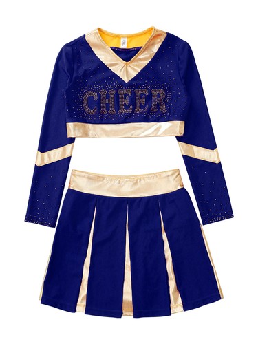 Kids Girls High School Uniform Fancy Dress Up Cheerleading Costume Long Sleeve - Picture 15 of 72