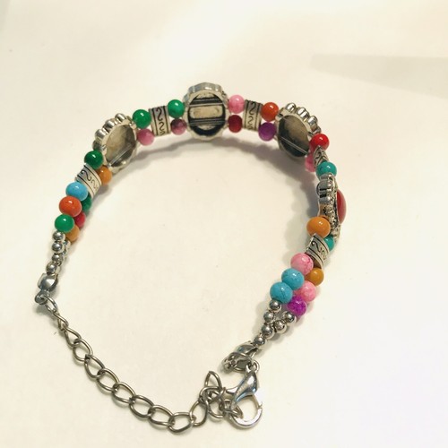 Tibetan Silver Multicolored Bead Bracelet K437 Adjustable - 第 9/10 張圖片