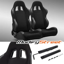 2 x BLACK PINEAPPLE FABRIC/PVC LEATHER LEFT/RIGHT RACING CAR SEATS + SLIDER