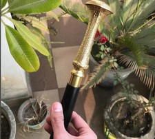 Golden Finished Brass Knob Head Handle Antique Victorian Wooden Walking Stick