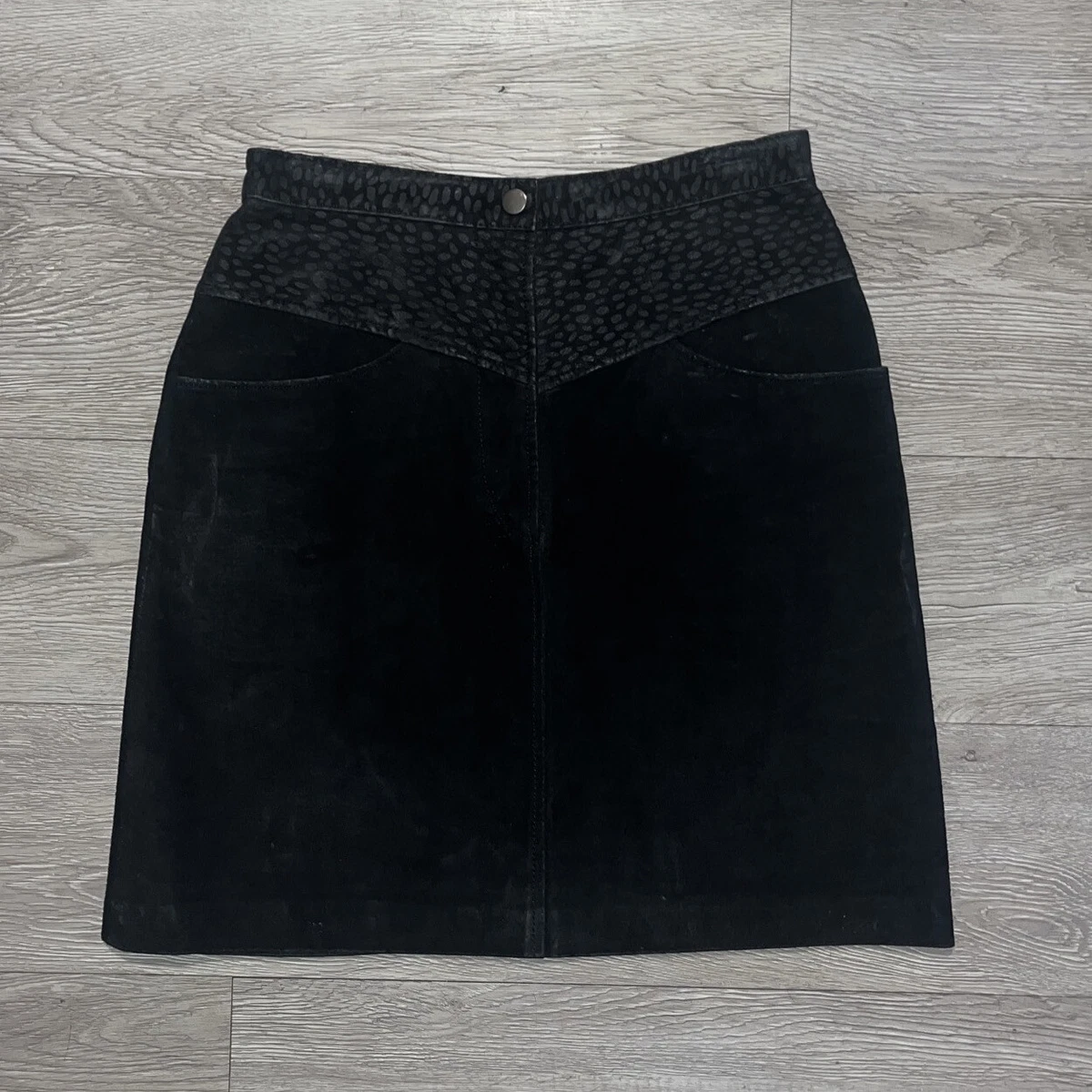 Vintage Bermans Leather Skirt Black High Waist Mini 80s 90s