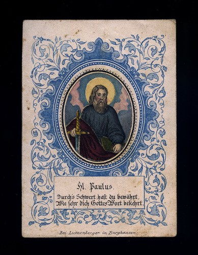 santino incisione 1800 benziger dip. a mano S.PAOLO AP.