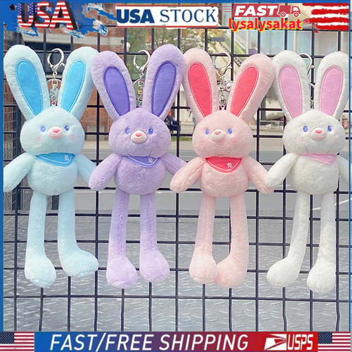 Plush Rabbit Keychain with Pull Ear Easter Bunny Plush Toy Kids Girls Gift Toy