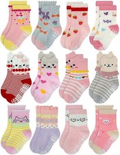 Baby Non-Slip Crew Socks with Grips Anti-Skid for Infants Toddlers
