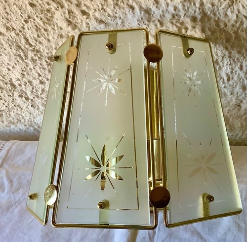 APPLIQUE Murale ITALIENNE à FEUX & 3 FACETTES 1980 en LAITON DORÉ & VERRE FUMÉ - Photo 10/23