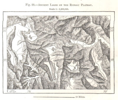 Antike Seen Rupshu Plateau Ladakh. Tso Moriri. Tso Kar. Indien. Skizzenkarte 1885