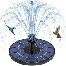 Solar Fountain Pump 1500mAh Battery Solar Bird Bath Fountain 6 Nozzles Decor