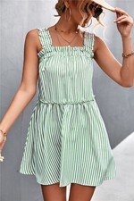 Striped Print Ruffle Detail Dress
