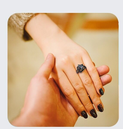 925 schwarz plattiert Versprechen Ringe Herz 2 Karat kreiert Diamant Verlobungsring Damen - Bild 5 von 8