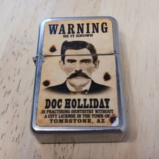 Doc Holliday Old West Outlaw Flip Top Oil Lighter Western Wind Resistant Lighter