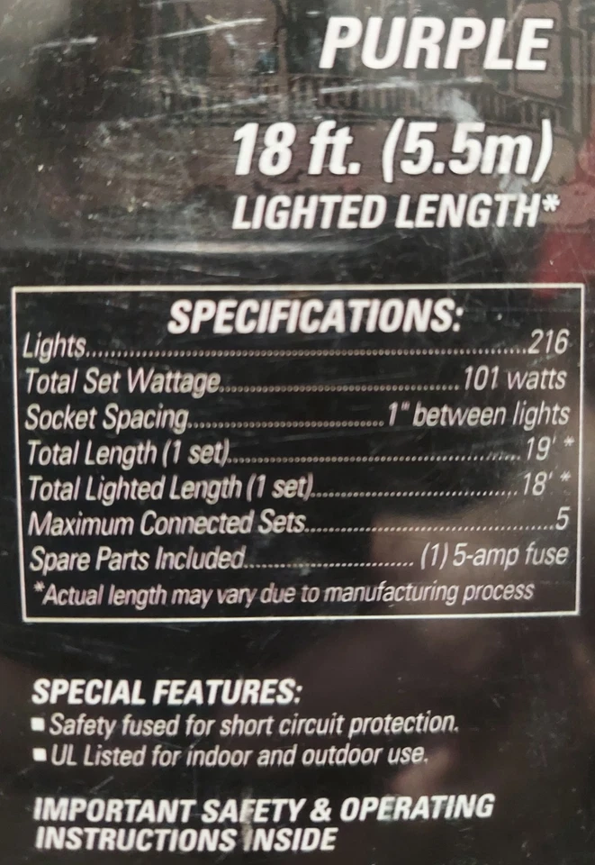 Decoración de Halloween GE 18 pies cuerda púrpura bombillas 216 luces interior y exterior Foto 4 de 4