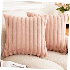 Double-Sided Faux Fur Plush Throw Pillow Covers 22" x 22" (Pack of 2) Pink