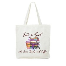 OZTEMETY Canvas Tote Bags, Women Who Love Books And Coffee, Large, Bag