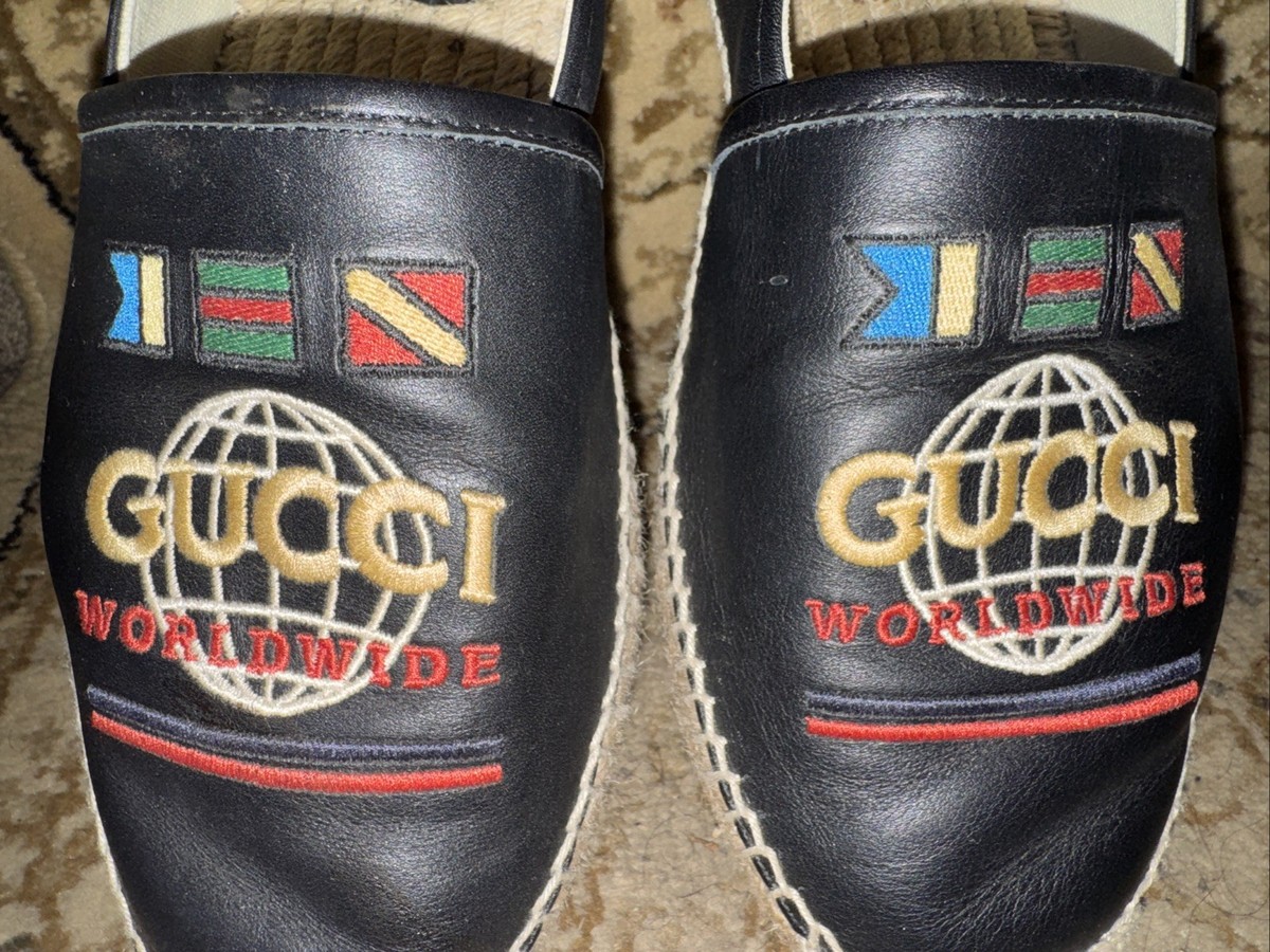 GUCCI エスパドリーユ GUCCI Unisex Shoes WORLDWIDE Leather ESPADRILLES EMBROIDERED, Size