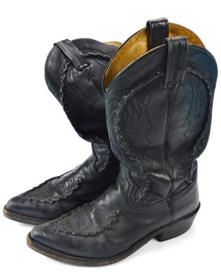 Vintage US Dan Post Black Leather Cowboy Western Boots